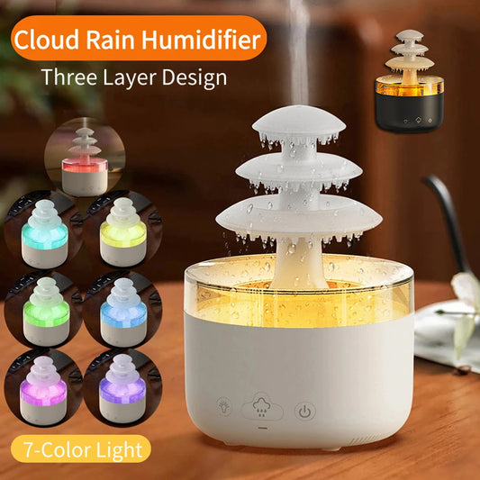 Cloud Rain Air Humidifier & Aroma Diffuser – USB Quiet Mist with Colorful LED Lights