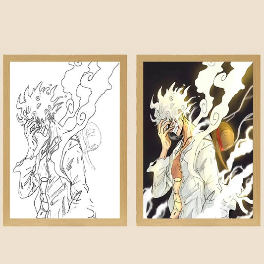 One Piece LED Photo Frame Night Light – Luffy & Zoro Anime Bedside Lamp | Solid Wood & Acrylic Gift Decor