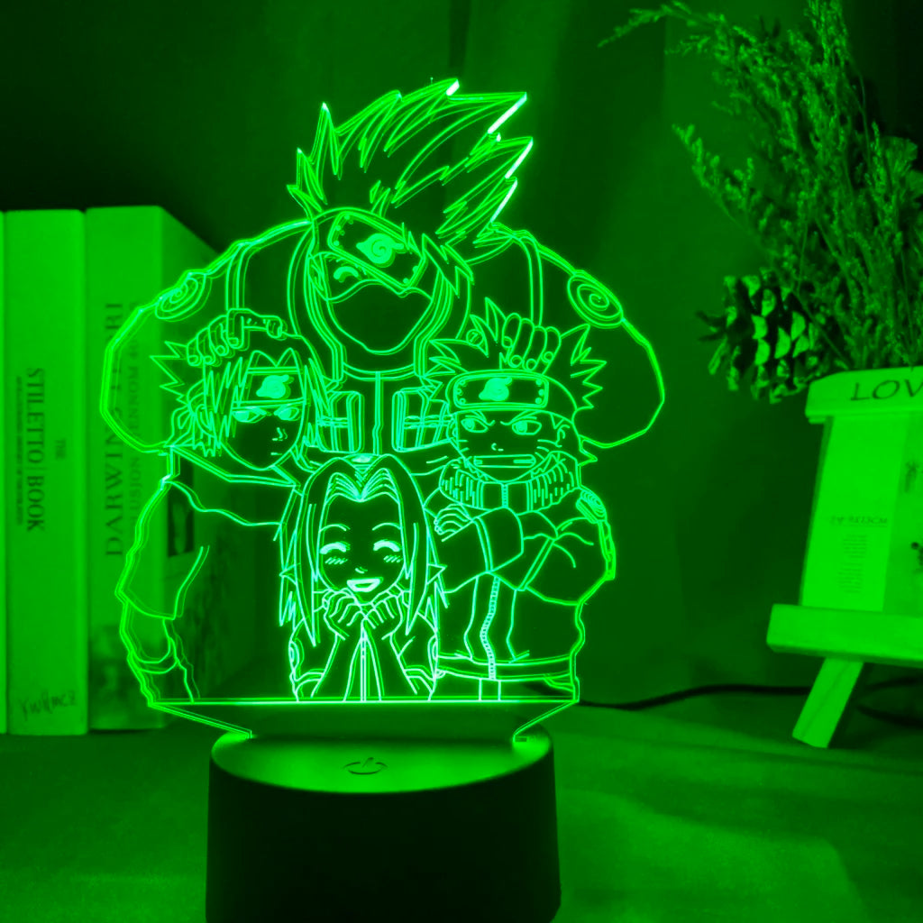 Naruto Team 7 3D LED Night Light – Uzumaki, Sasuke, Kakashi | 16-Color Acrylic Lamp with Remote