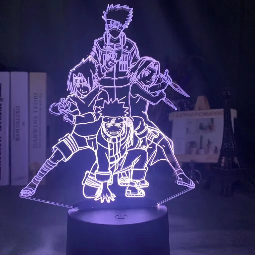 Naruto Team 7 3D LED Night Light – Uzumaki, Sasuke, Kakashi | 16-Color Acrylic Lamp with Remote